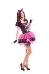 Woman in carnival costume.  kitty ears. Isolated on white