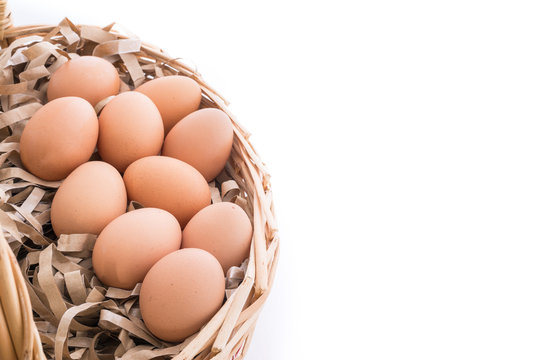 Chicken eggs in the bamboo basket