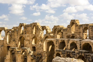 Naklejka premium El Jem Coliseum ruins in Tunisia fighting gladiator