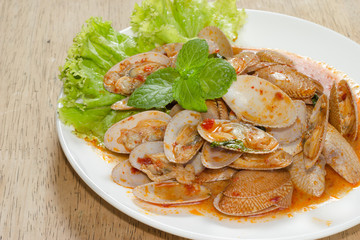 Stir fried clams with roasted chili paste,Thailand food