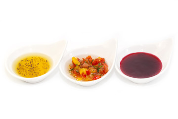 sauces on a white background in the restaurant