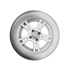 The wheel illustration passing into wire model