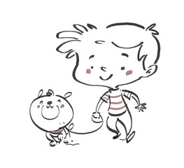 niño paseando a su perro