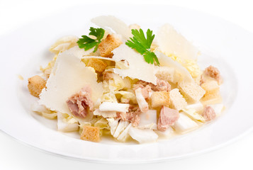 Caesar salad with tuna and parmesan cheese