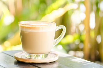 Hot cappuccino coffee in the morning