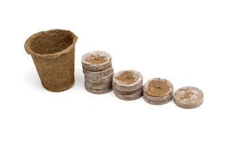 peat pot on the white background