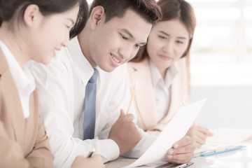 Business people discussing the charts and graphs showing the res