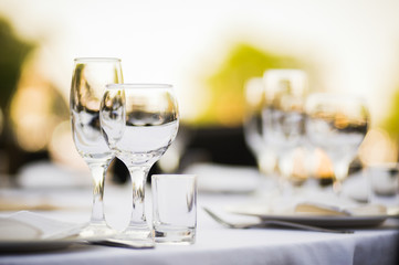 Banquet wedding table setting on evening reception