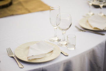 Banquet wedding table setting on evening reception