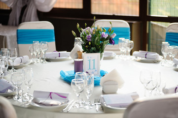 Banquet wedding table setting on evening reception