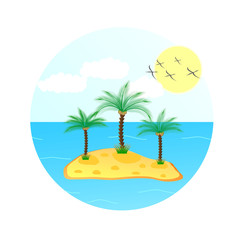 illustration of sea wave with palm tree and sun