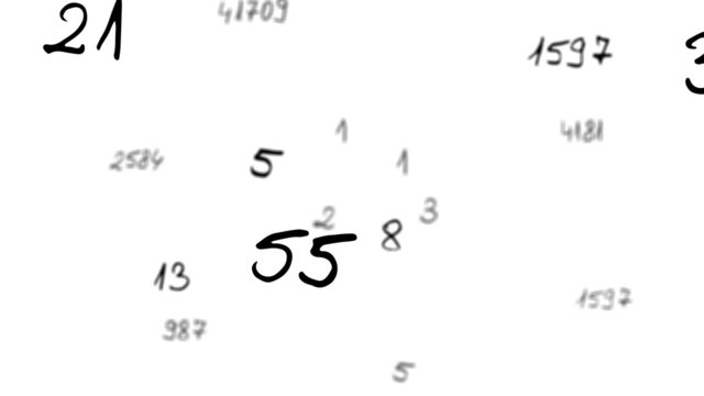 4k - Maths Fibonacci sequence number loop with alpha matte