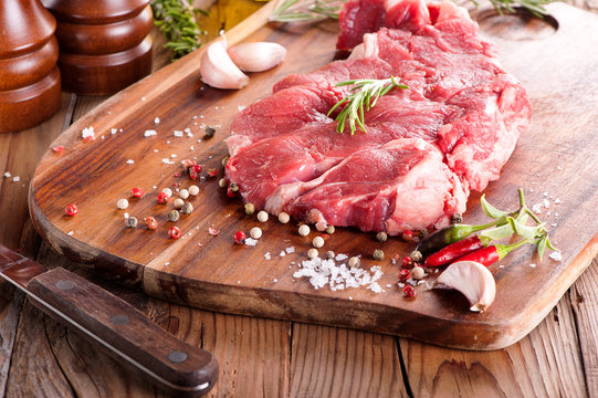 Beef on cutting board