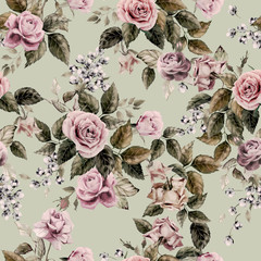 Seamless floral pattern with of roses on light background