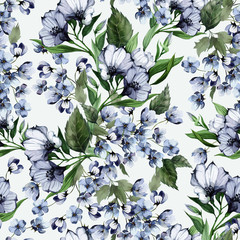 Seamless floral pattern with eustoma on light background