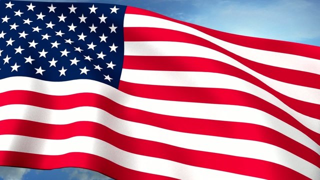 USA US Flags Closeup Waving Against Blue Sky CG Long HQ Seamless
