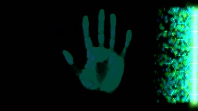 Hand scanner handprint fingerprint palm password id green