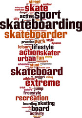 Obraz premium Skateboarding word cloud concept. Vector illustration