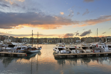 Fototapeta na wymiar Yachts in Zea Marina in Athens, Greece.