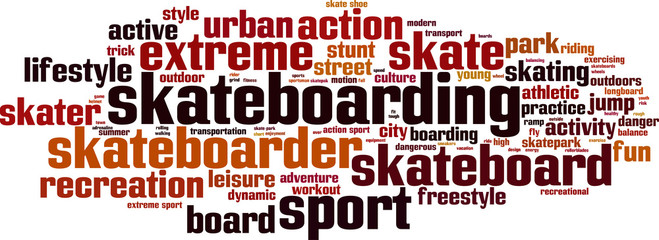 Obraz premium Skateboarding word cloud concept. Vector illustration