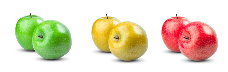 Set Collection of Fresh Green, Red, Yellow fruit apples isolated