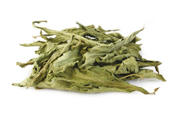 dried stevia on white background