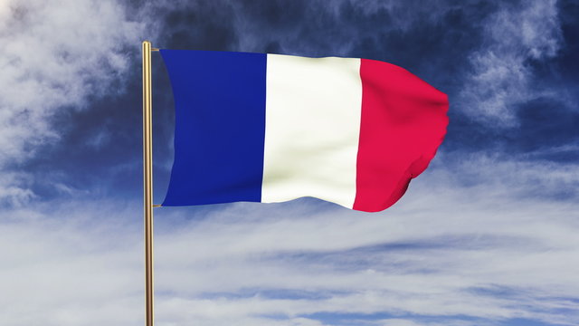 France flag waving in the wind. Green screen, alpha matte