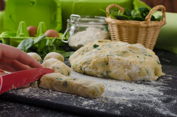 Making of homemade spinach gnocchi