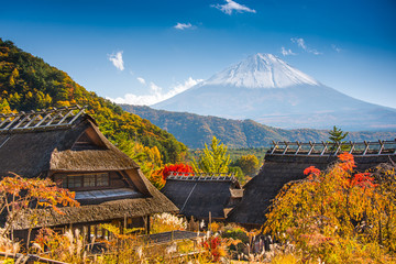 Iyashi-no-sato Village, Japan with Mt. Fuji