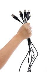 Hand holding Many USB cable