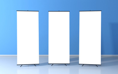 Set of three blank roll up posters - vertical billboard for text