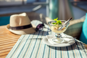 Ice Cream On A Wooden Table