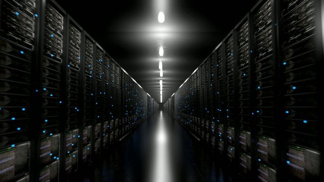 Data center servers endless corridor dark loop centre