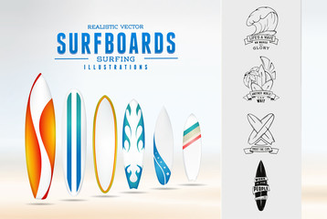 surfing illustration logo emblem with lettering