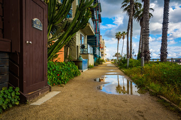 Houses along the boardwalk in Venice Beach, Los Angeles, Califor