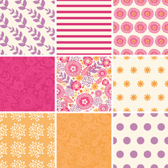 Vector Warm Summer Plants Set of Nine Matching Repeating