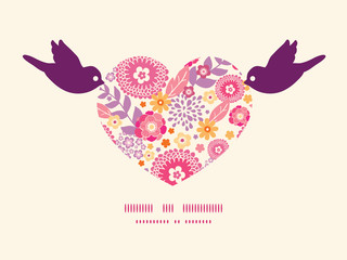 Vector warm summer plants birds holding heart silhouette frame