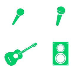 Micro, guitare et enceinte en 4 icônes