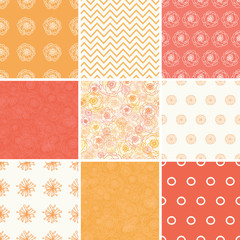 Vector Warm Flowers Set of Nine Matching Repeating Patterns