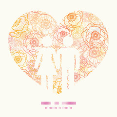 Vector warm flowers couple in love silhouettes frame pattern