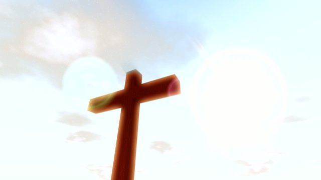 Cross crucifix with time lapse clouds and sun christian