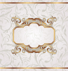 Golden retro frame, seamless floral texture