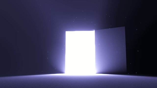 Door open to bright light cool blue new opportunity epiphany aft