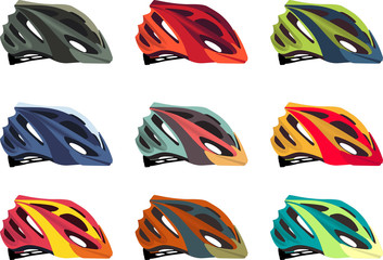 Colorful bike helmet vector pack