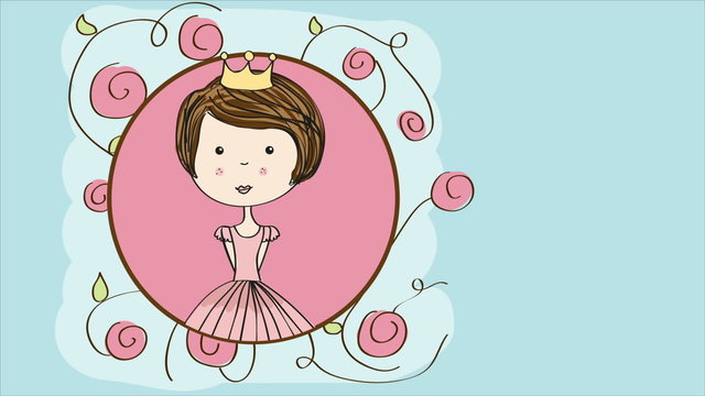 Cute princess and flowers Video animation, HD 1080