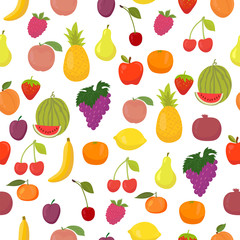 Vector seamless pattern with fruits. Healthy food