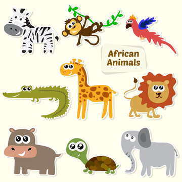 Set of jungle animals. Cute cartoon African animals
