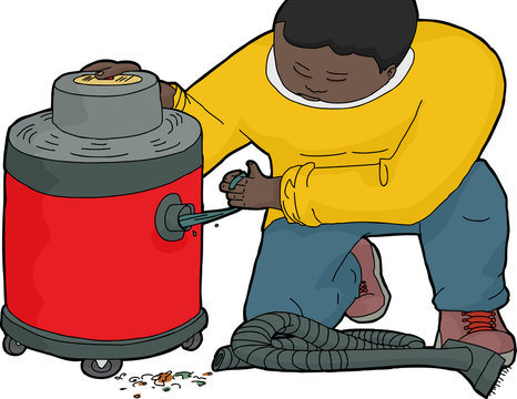 recommend clip art: Worker with Clogged Vacuum