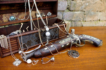 Old Pirate Gun with Treasure