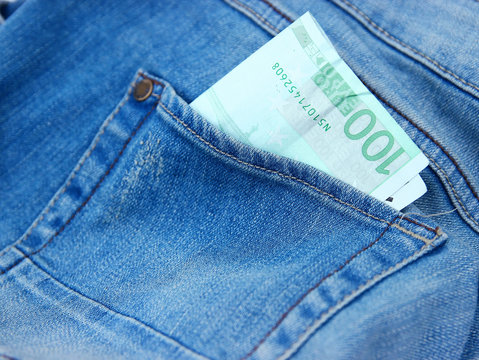 Jeans Shorts with 100 Euro Bank Bill in Pocket